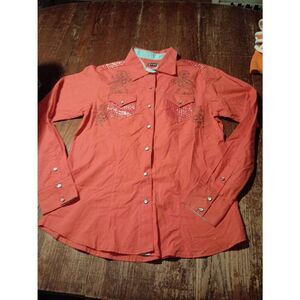 Large Cruel Orange Blue Grey Sequin Embellished Long Sleeve Button Shirt Blouse